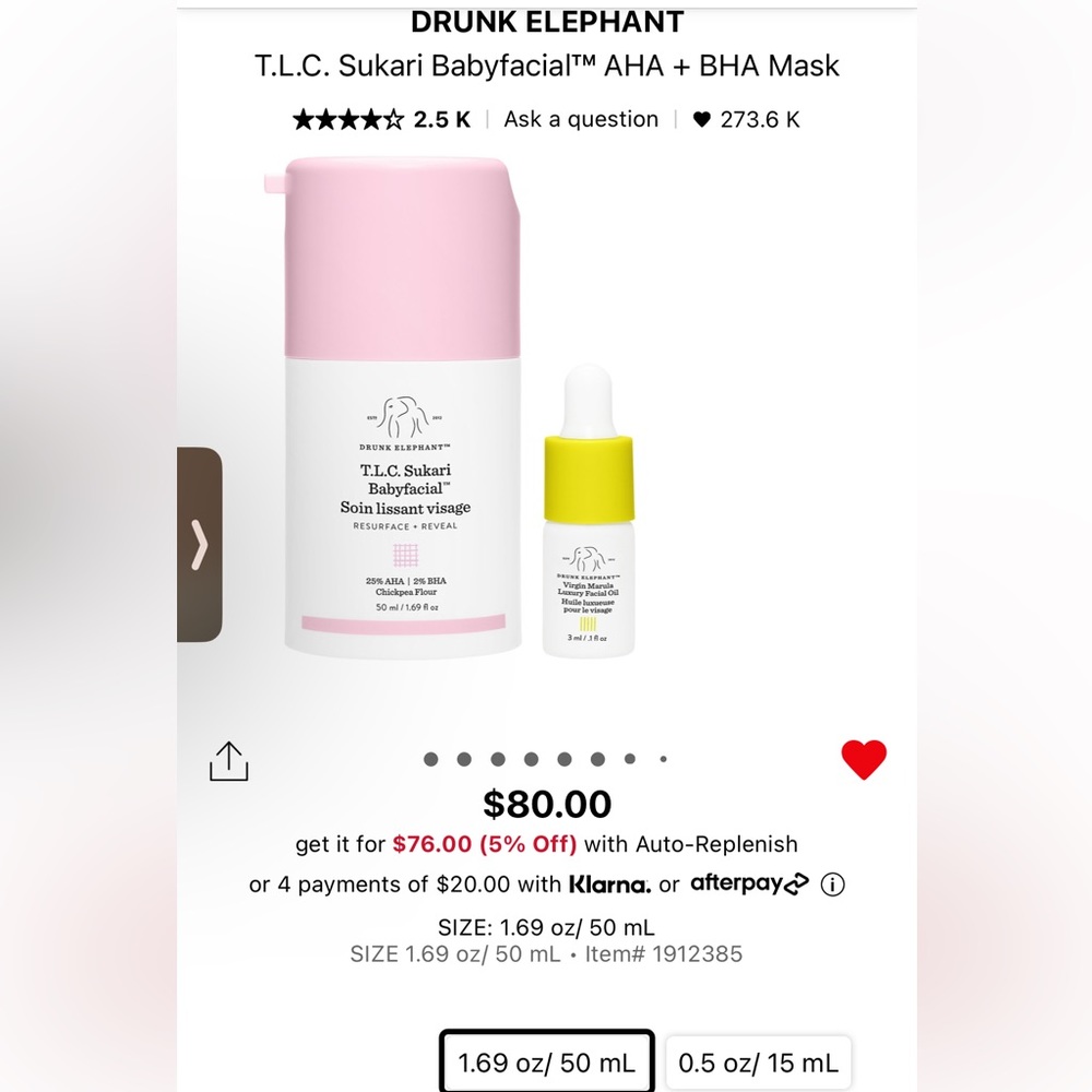 FINAL ✨ Drunk Elephant TLC Sukari Babyfacial Facial 25% AHA | 2% BHA 50 ml